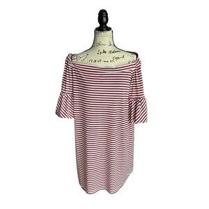 Donna Morgan Women's Red & White Off Shoulder Bishop Sleeve Dress Size 14